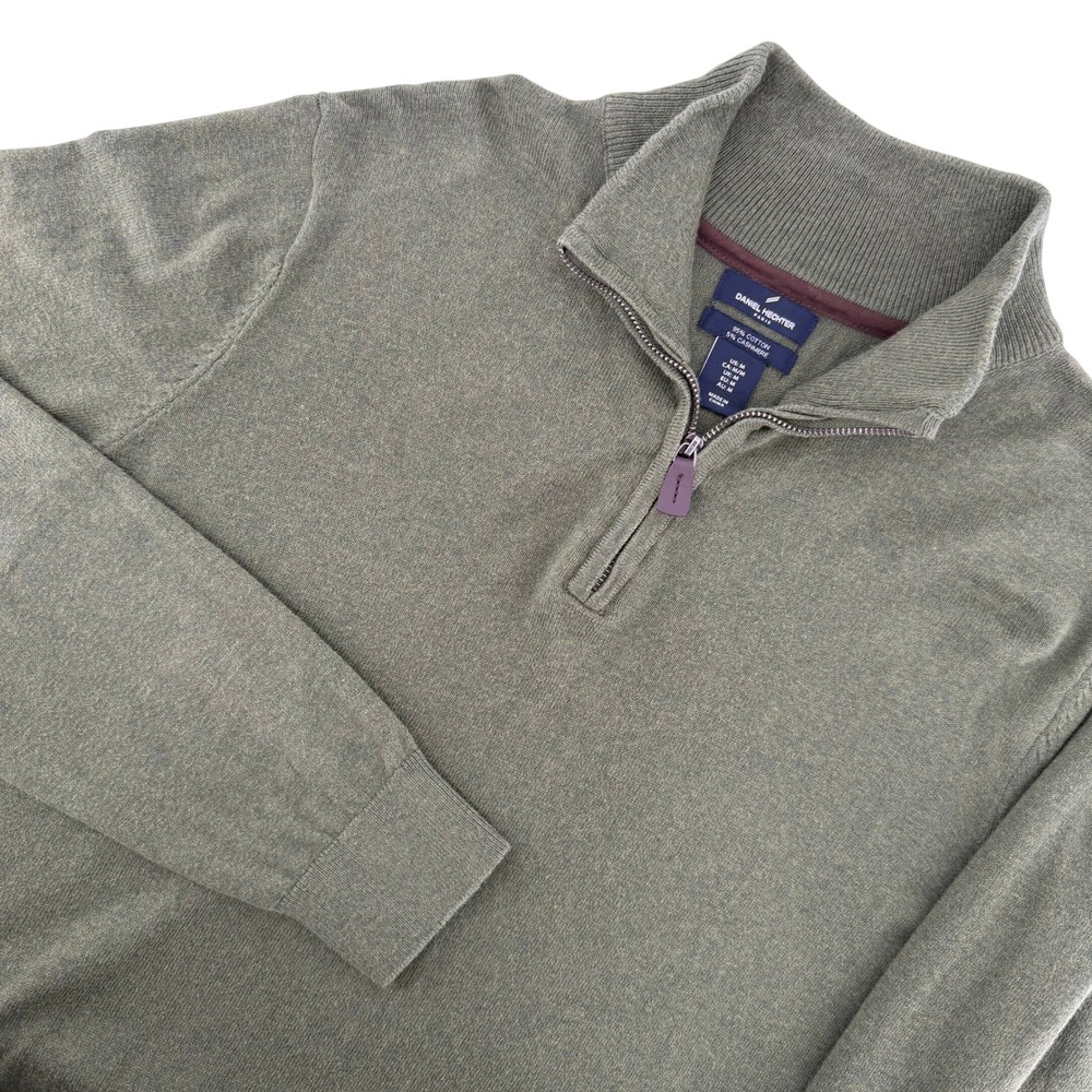 Daniel Hechter Quarter Zip Sweater Mens Medium Olive Green Cotton Cashmere Blend